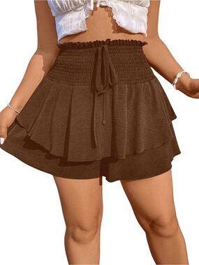 Women's Brown Smocked Ruffle High Waist Shorts Size 4X | NWOT